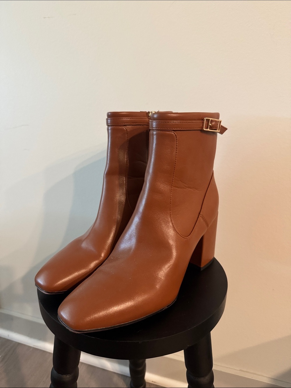 Franco Sarto Cognac Brown Block Heel Ankle Boots